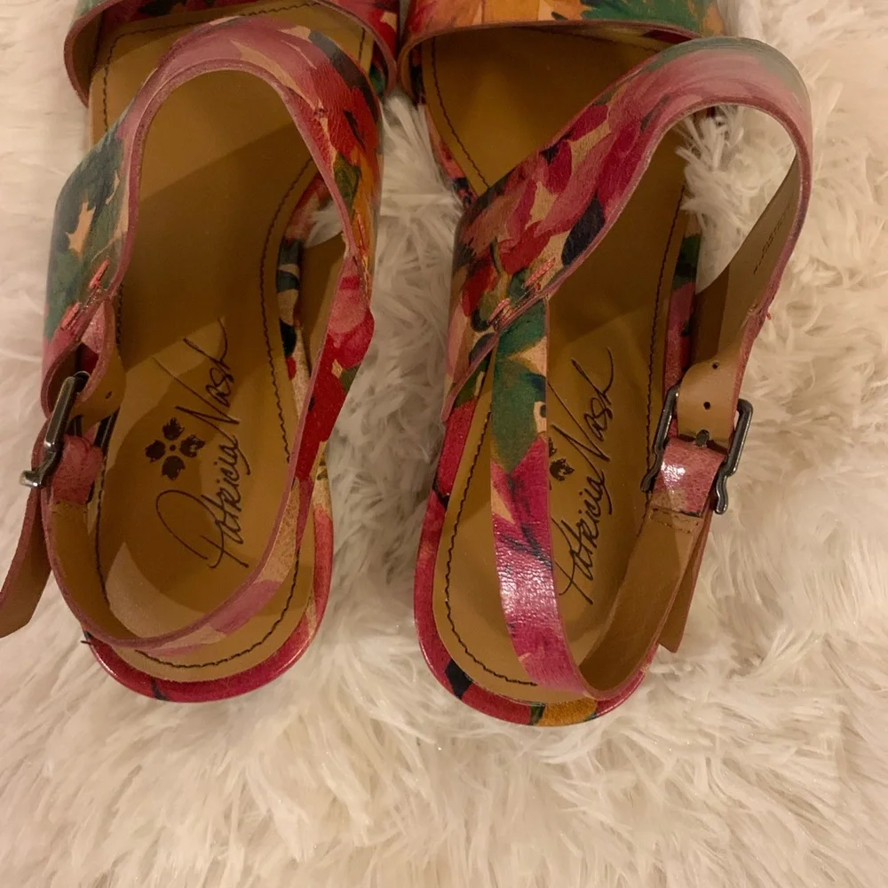 Patricia Nash Floral Leather Slingback Sandals - Pink Green Multicolor - Picture 2 of 5